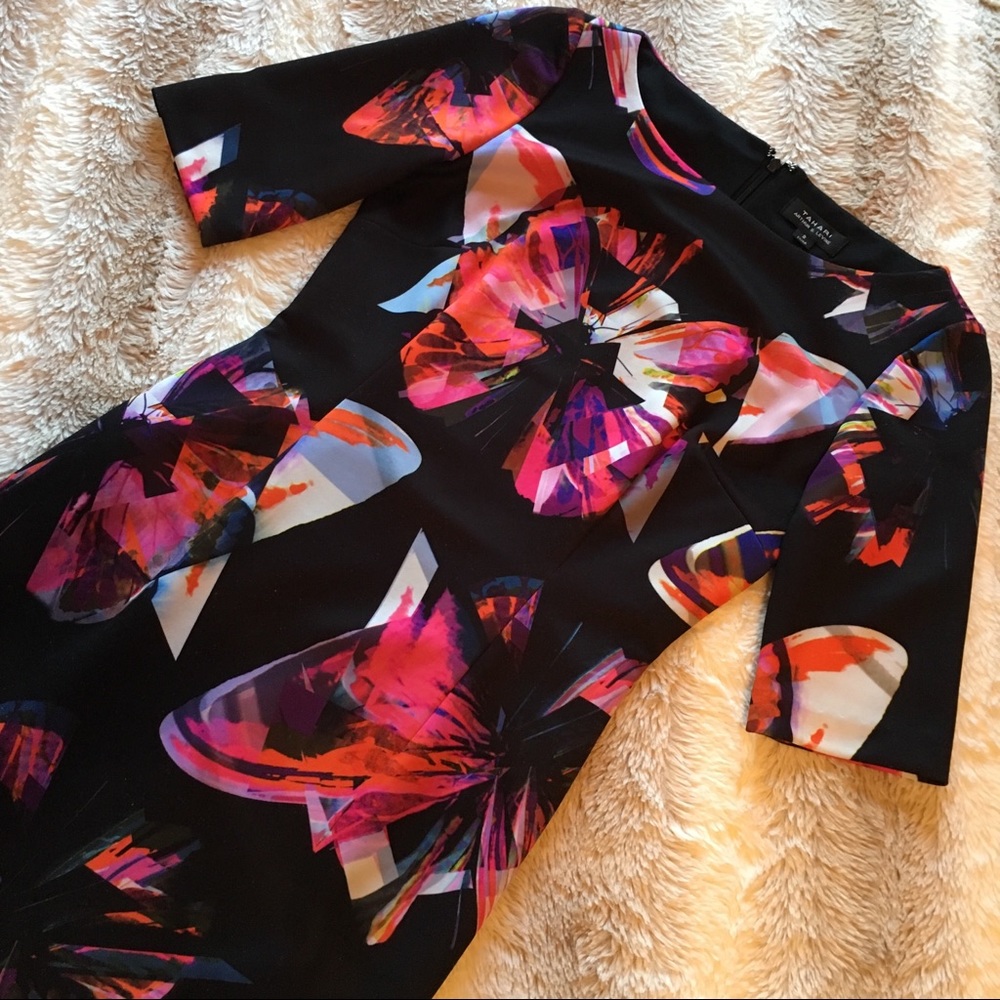 Floral Abstract Print Black Sheath Dress - Unknown Brand
